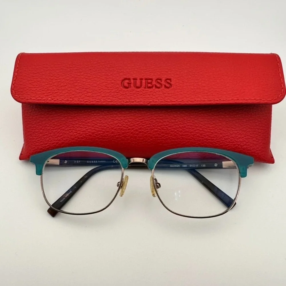 WOMENS GUESS EYEGLASSES FRAMES RED CASE GU3024-088  TURQUOISE GOLD 51-17-135